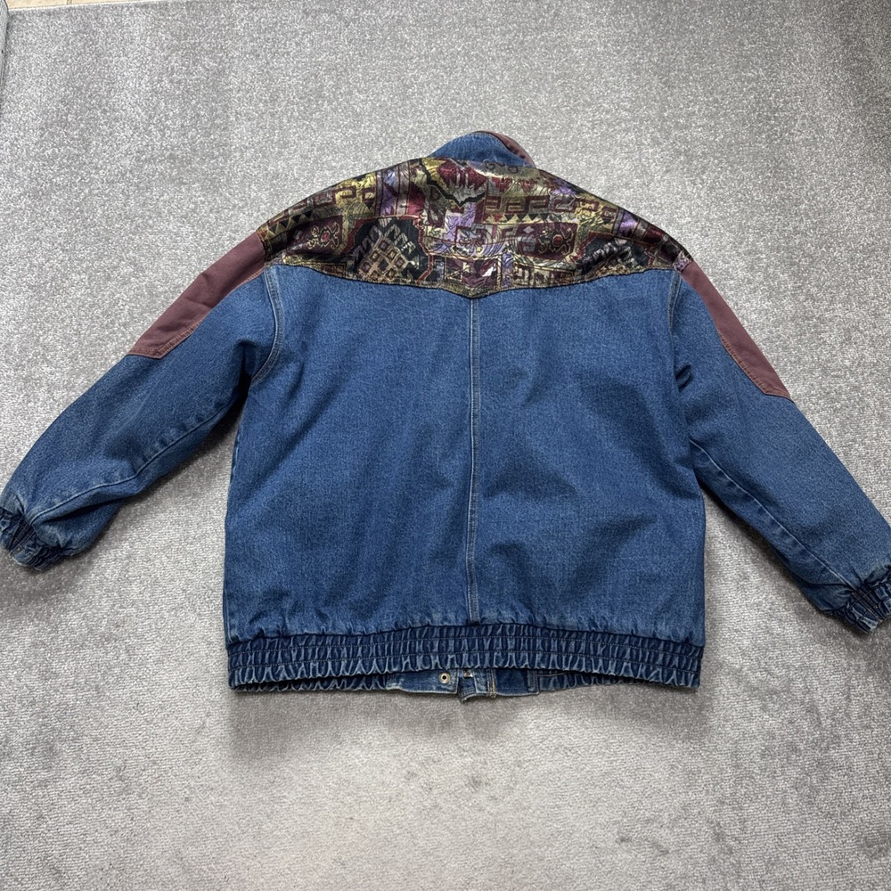 Vintage 80's 90's Women's Large Denim Bomber Jacket Patchwork Geometric Retro - Picture 8 of 9